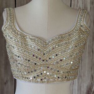 White And Gold Real Mirror Crop Top Blouse